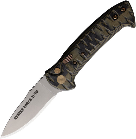 Knives Of Alaska Automatic Strike Force Knife Button Lock OD Green & Black G10 D2 Steel Blade 00910FG