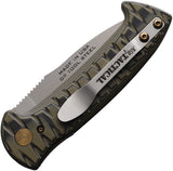 Knives Of Alaska Automatic Strike Force Knife Button Lock OD Green & Black G10 D2 Steel Serrated Blade 00915FG