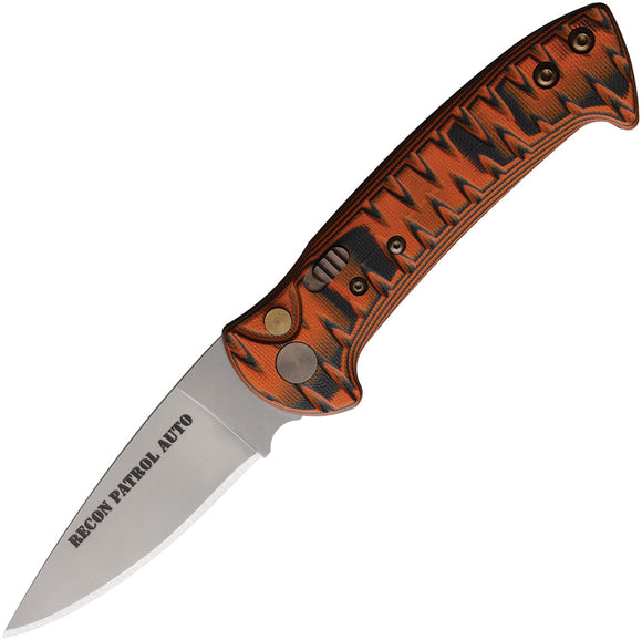 Knives Of Alaska Automatic Recon Patrol Knife Button Lock Black & Orange G10 D2 Blade 00922FG