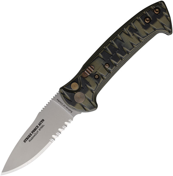 Knives Of Alaska Automatic Strike Force Knife OD Green & Black G10 MagnaCut Serrated Blade 00933FG