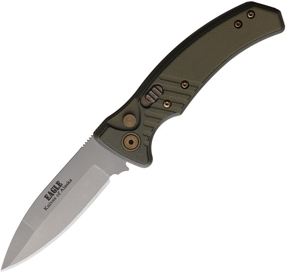 Knives Of Alaska Automatic Eagle Knife Button Lock OD Green & Black G10 S30V Blade 00940FG