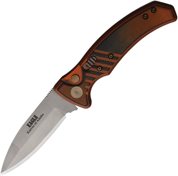 Knives Of Alaska Automatic Eagle Knife Button Lock Black & Orange G10 S30V Blade 00942FG