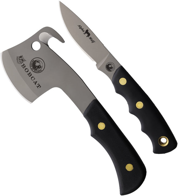 Knives Of Alaska Alpha Wolf & Hatchet Combo Black SureGrip D2 Steel Fixed Blade Knife 2pc Set 00970FG