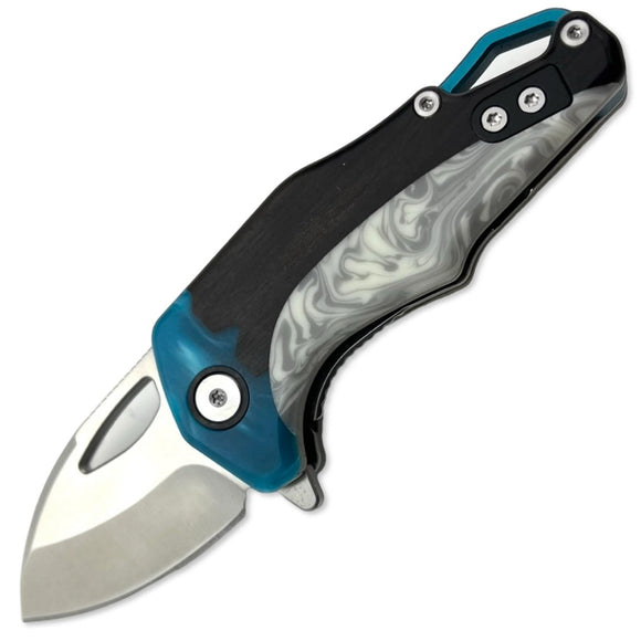 KOI Knives Blue Wren Linerlock Ebony Wood & Resin Folding 14C28N Sandvik Pocket Knife 009