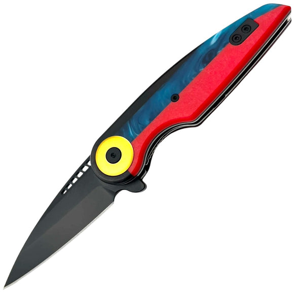 KOI Knives Cassowary Linerlock Ebony Wood & Resin & G10 Folding 14C28N Sandvik Pocket Knife 013