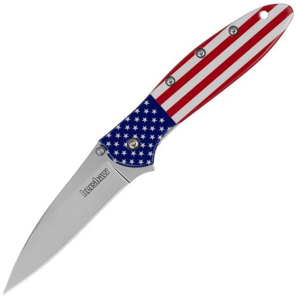 Kershaw Leek Linerlock USA Flag Aluminum Folding 14C28N Pocket Knife 1660USA