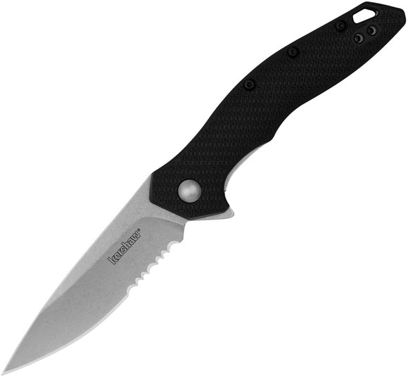 Kershaw Shoreline Linerlock A/O Black GFN Folding 8Cr13MoV Serrated Pocket Knife 1845ST