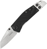 KERSHAW Black Barge Straight Folding Stonewashed Pocket Knife - Prybar Tool - 1945