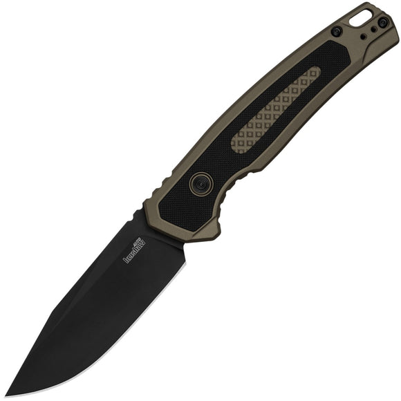 Kershaw Automatic Launch 21 Knife Button Lock Flat Dark Earth Aluminum & Black G10 CPM-M4 Blade 7106