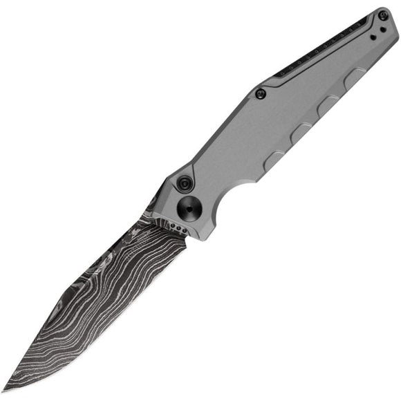 Kershaw Automatic Launch 7 Knife Button Lock Gray Aluminum Damascus Blade 7900GRYDAM