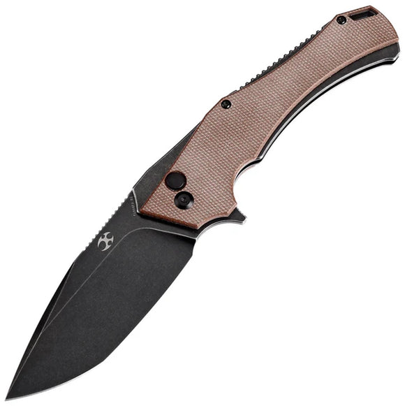 Kansept Knives Hellx Button Lock Brown Micarta Folding D2 Steel Pocket Knife T1008F2