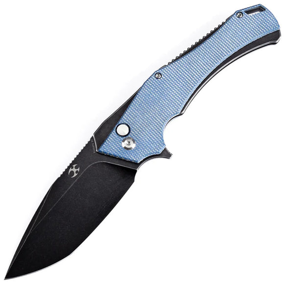 Kansept Knives Hellx Button Lock Blue Micarta Folding D2 Steel Pocket Knife T1008F3