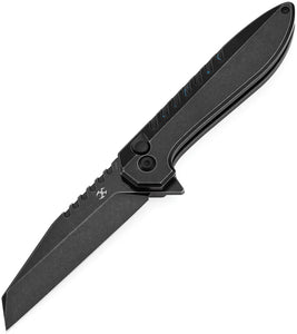 Kansept Knives Kosame Button Lock Titanium & Blue Carbon Fiber Folding 154CM Knife T1093F2
