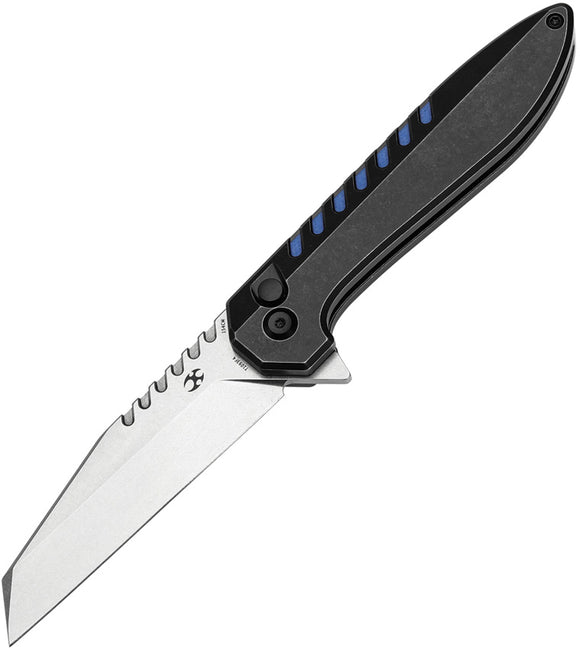 Kansept Knives Kosame Button Lock Black Titanium & Blue G10 Folding 154CM Knife T1093F4