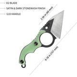 Kubey Jade G10 Fixed Blade D2 Neck Knife + Sheath 166b