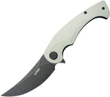 Kubey Scimitar Linerlock White G10 Folding Black 14C28N Trailing Pt Pocket Knife 173J