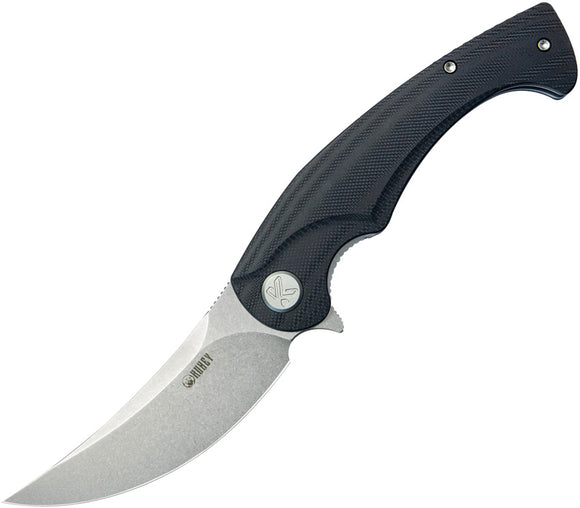 Kubey Scimitar Linerlock Black G10 Folding 14C28N Trailing Pt Pocket Knife 173K