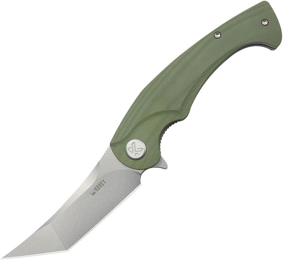 Kubey Scimitar Linerlock Green G10 Folding 14C28N Tanto Pocket Knife 175A