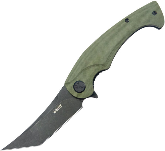 Kubey Scimitar Linerlock Green G10 Folding Black 14C28N Tanto Pocket Knife 175B