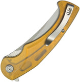 Kubey Scimitar Linerlock Yellow Ultem Folding 14C28N Tanto Pocket Knife 175C