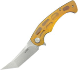 Kubey Scimitar Linerlock Yellow Ultem Folding 14C28N Tanto Pocket Knife 175C