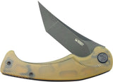 Kubey Scimitar Linerlock Yellow Ultem Folding Black 14C28N Tanto Pocket Knife 175D