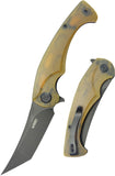 Kubey Scimitar Linerlock Yellow Ultem Folding Black 14C28N Tanto Pocket Knife 175D