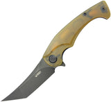 Kubey Scimitar Linerlock Yellow Ultem Folding Black 14C28N Tanto Pocket Knife 175D