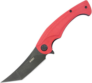 Kubey Scimitar Linerlock Red G10 Folding Black 14C28N Tanto Pocket Knife 175F