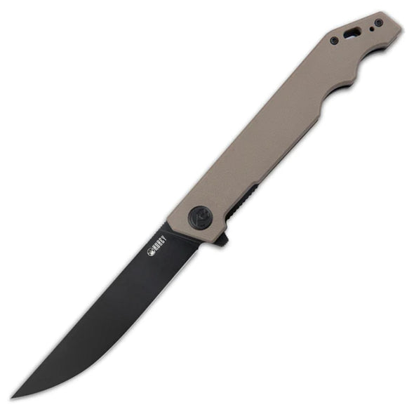 Kubey Pylades Linerlock Tan G10 Folding Black AUS-10 Clip Pt Pocket Knife 253C