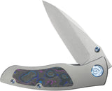 Kubey KB Knives Vertigo Framelock Titanium & Damtanium Camo Carbon Fiber Folding S35VN Knife 258C