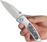 Kubey KB Knives Vertigo Framelock Titanium & Damtanium Camo Carbon Fiber Folding S35VN Knife 258C