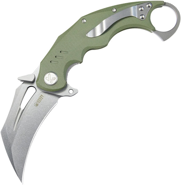 Kubey Wrath Karambit Linerlock Green G10 Folding 14C28N Pocket Knife 261B