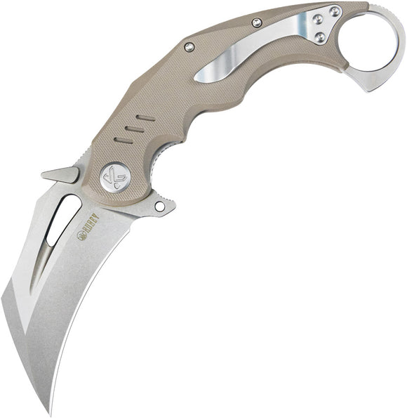 Kubey Wrath Karambit Linerlock Tan G10 Folding 14C28N Pocket Knife OPEN BOX