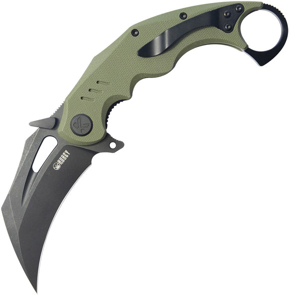 Kubey Wrath Karambit Linerlock Green G10 Folding Black 14C28N Pocket Knife 261F