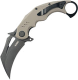 Kubey Wrath Karambit Linerlock Tan G10 Folding Black 14C28N Pocket Knife 261G