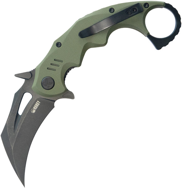 Kubey Mini Wrath Karambit Linerlock Green G10 Folding Black 14C28N Pocket Knife 262F