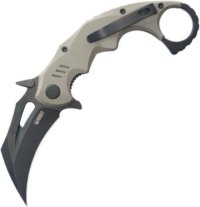 Kubey Mini Wrath Karambit Linerlock Tan G10 Folding Black 14C28N Pocket Knife 262G