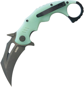 Kubey Mini Wrath Karambit Linerlock Jade G10 Folding Black 14C28N Pocket Knife 262L