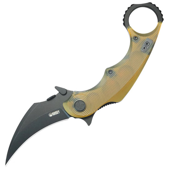 Kubey Rogue Pikal Karambit Linerlock Ultem Folding Black 14C28N Pocket Knife 298H