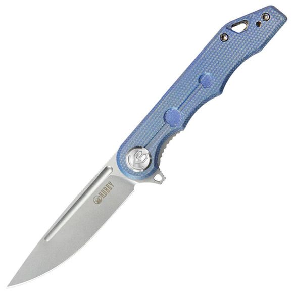 Kubey Mizo Linerlock Blue Micarta Folding AUS-10 Drop Point Pocket Knife 312O