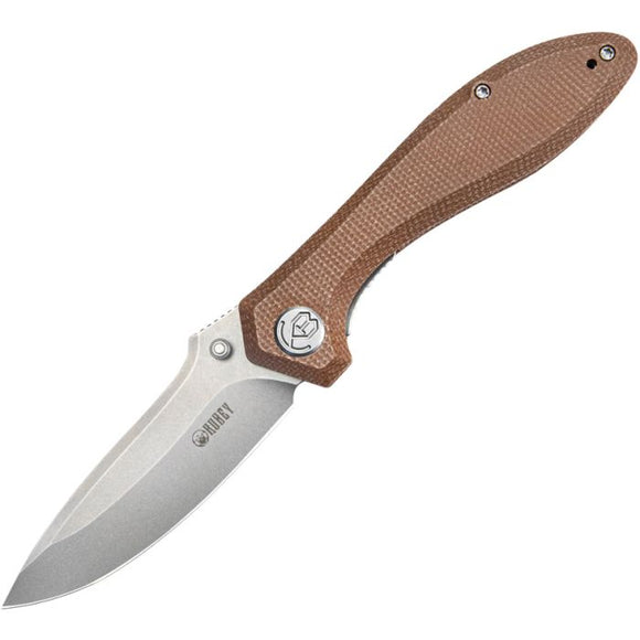 Kubey Ruckus Linerlock Tan Micarta Folding AUS-10 Drop Pt Pocket Knife 314M