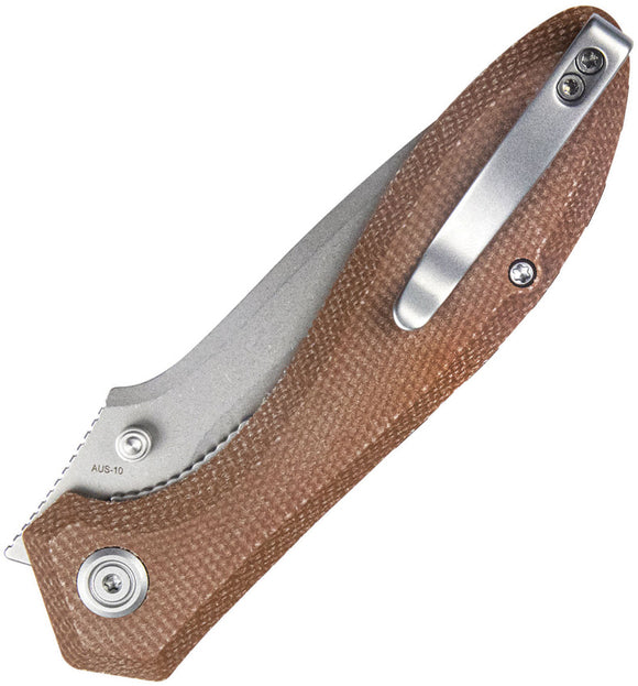 Kubey Ruckus Linerlock Tan Micarta Folding AUS-10 Drop Pt Pocket Knife 314M