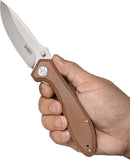 Kubey Ruckus Linerlock Tan Micarta Folding AUS-10 Drop Pt Pocket Knife 314M
