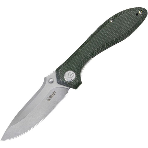 Kubey Ruckus Linerlock Green Micarta Folding AUS-10 Drop Pt Pocket Knife 314N