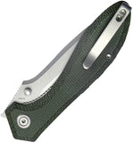 Kubey Ruckus Linerlock Green Micarta Folding AUS-10 Drop Pt Pocket Knife 314N