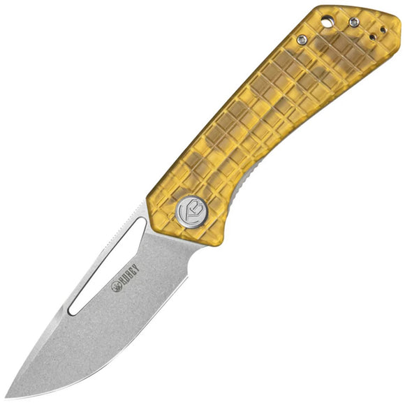 Kubey Thalia Linerlock Yellow Ultem Folding 14C28N Drop Pt Pocket Knife 331Q