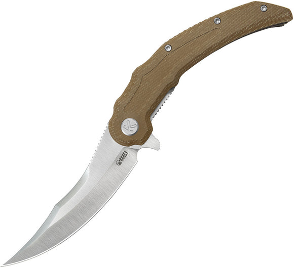Kubey Wave Crest Linerlock Brown Micarta Folding 14C28N Pikal Pocket Knife 346D