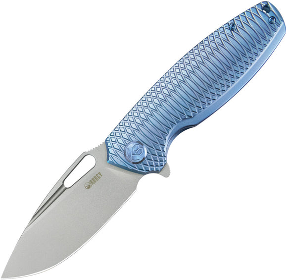 Kubey Tityus Framelock Blue Pattern Titanium Folding 14C28N Pocket Knife 360F