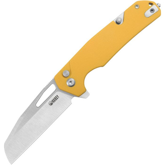Kubey 10-8 Button Lock Yellow G10 Folding 14C28N Sheepsfoot Pocket Knife 363C